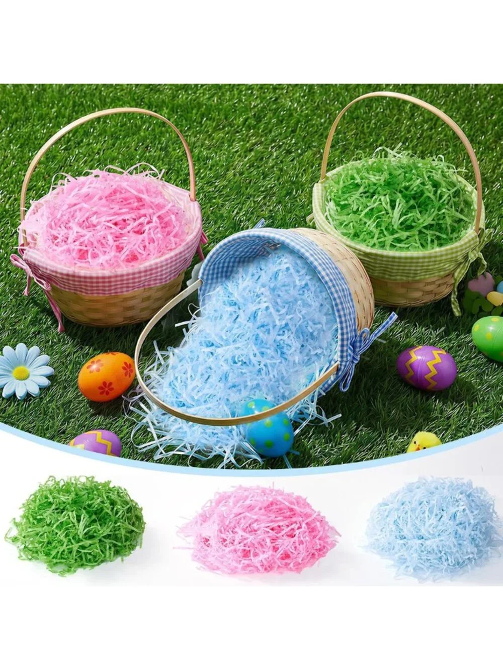 Personalized Large Easter Baskets for Kids - 3 Pcs Wicker & Rope, Colorful Gift